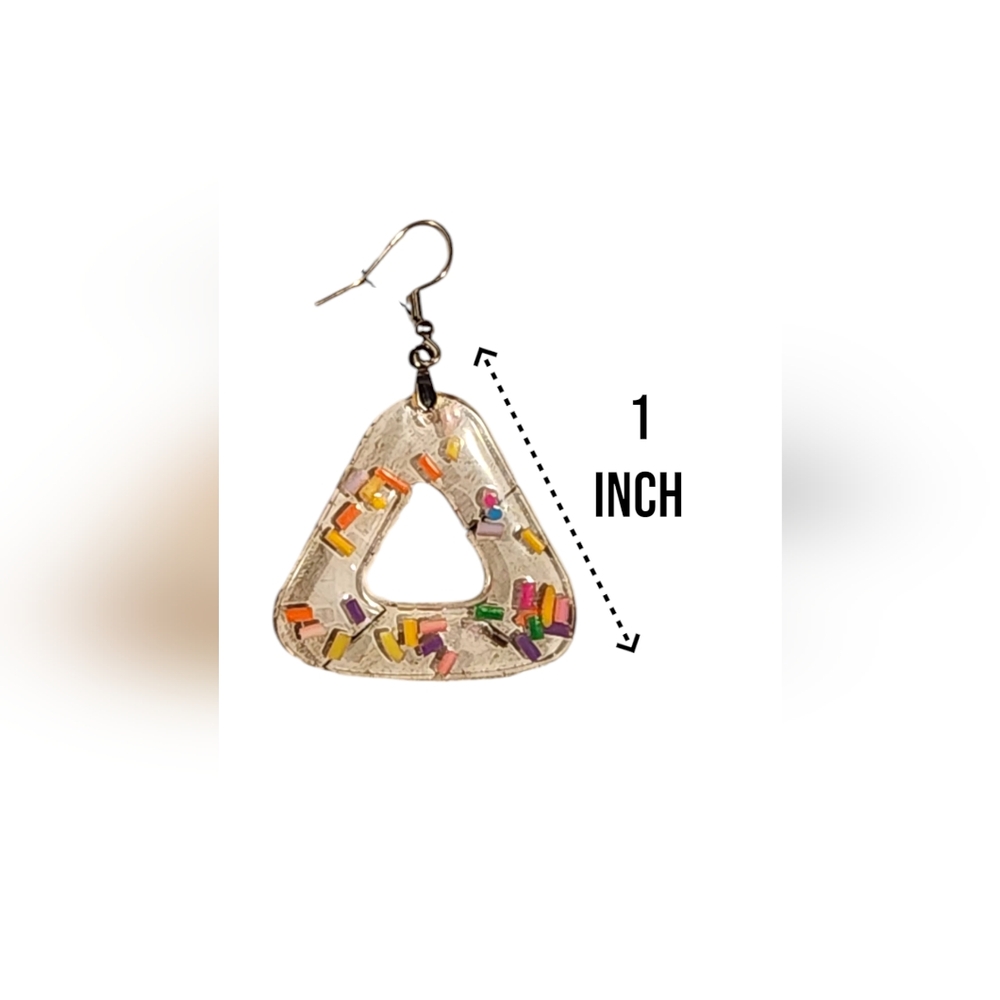 Handmade Resin Sprinkles Triangle Shaped Dangle Earrings - Picture 4 of 5